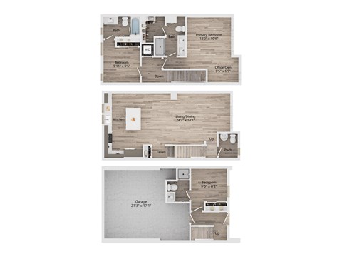 Floor plan for 3 beds, 3.5 baths, 1504 sqft